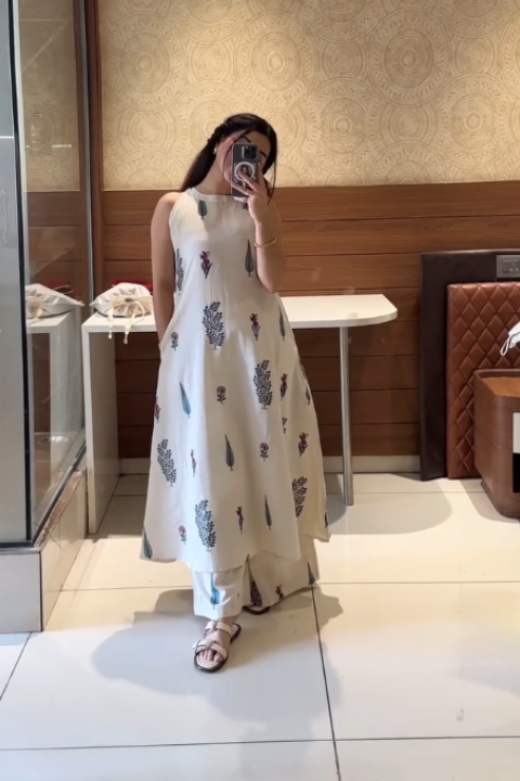 Shop Ethnic Wear White Printed Kurta With Pant