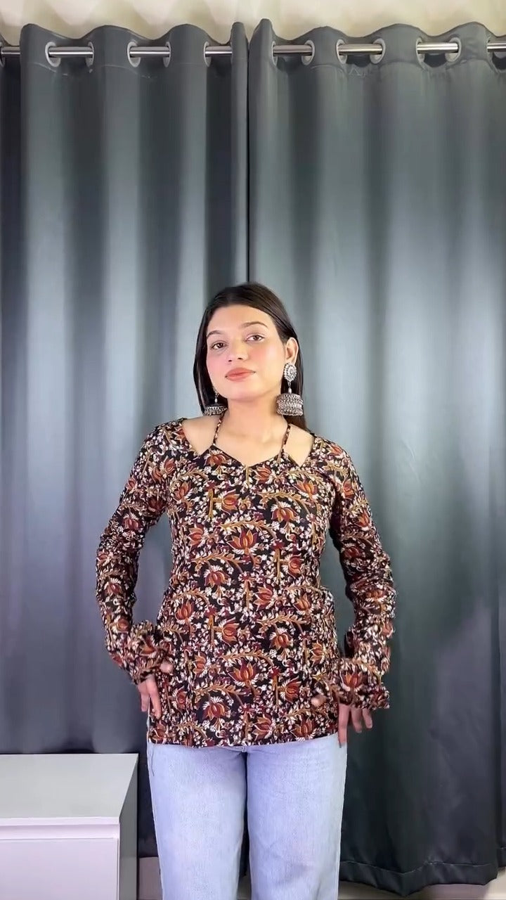 Casual & Ethnic Wear  Floral Print Poly Cotton Short Kurti For Women's