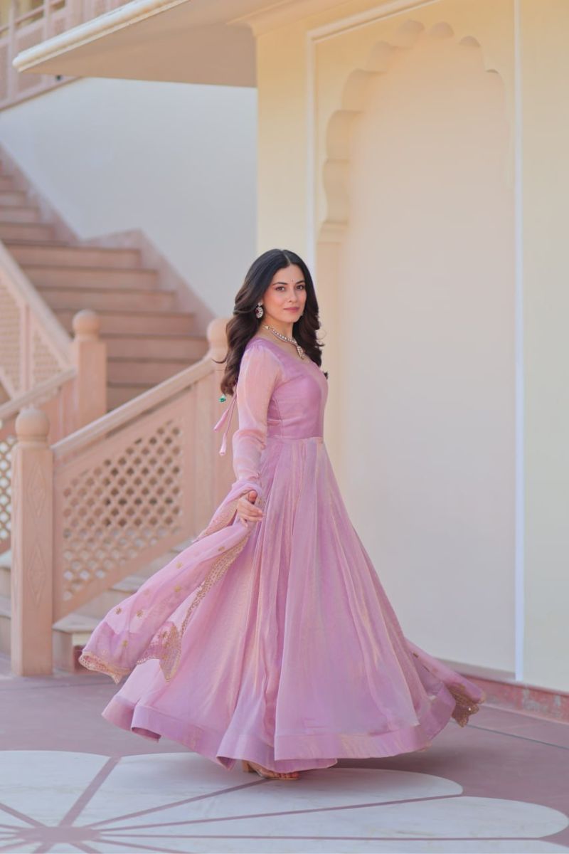 Fendy's baby pink chiffon gown with sequins