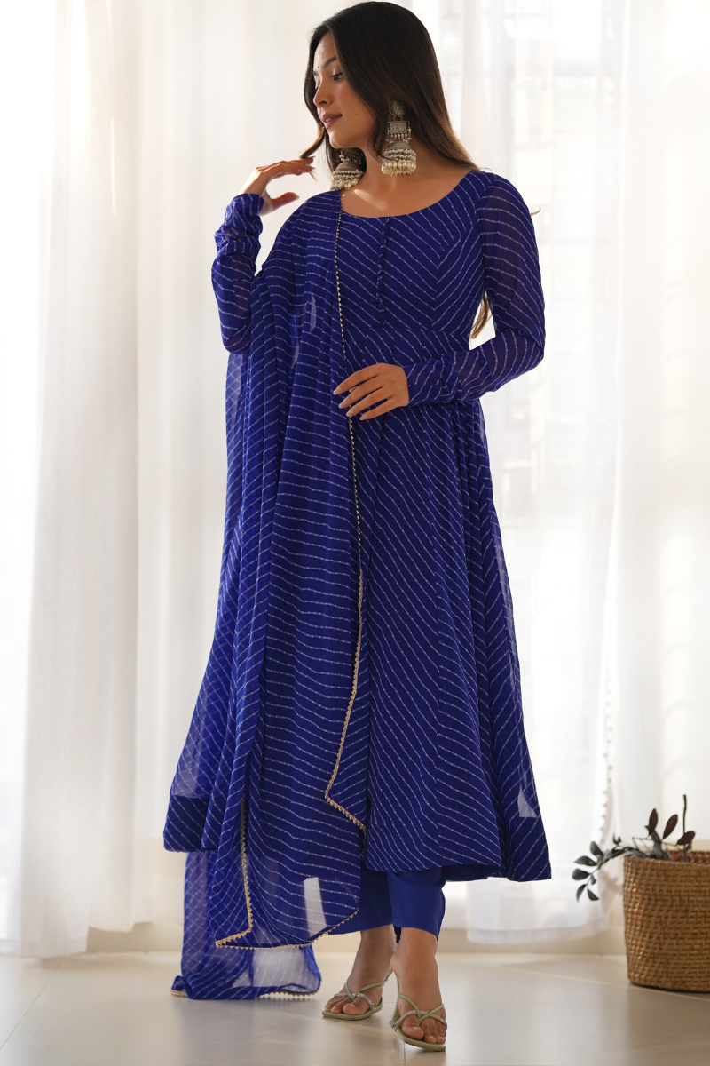 Dark Blue Gown with Dupatta Made of Pure Fox Georgette Fabric