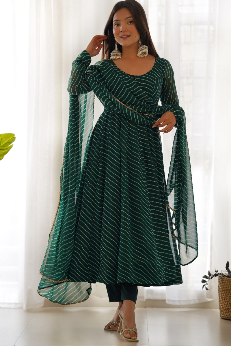 Dark Green Gown with Dupatta Made of Pure Fox Georgette Fabric