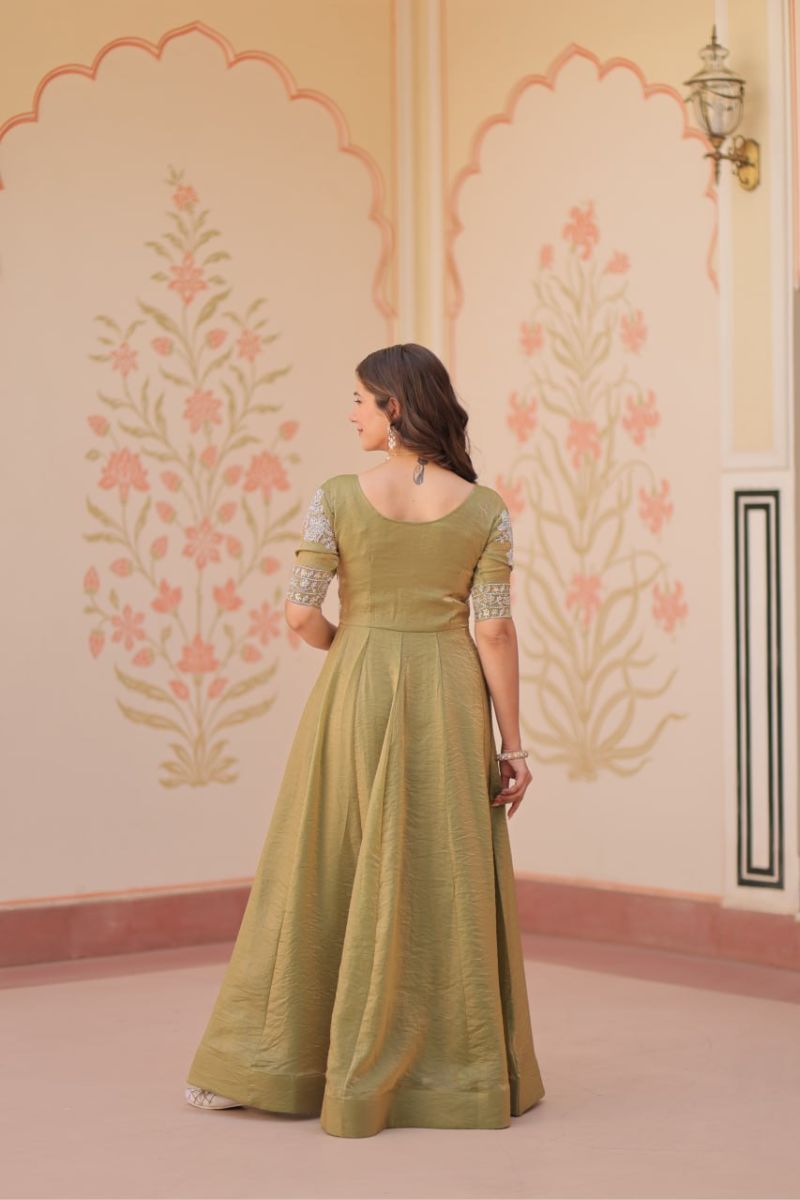 Green Fendy Gown with Embroidered Dupatta Suit Set.