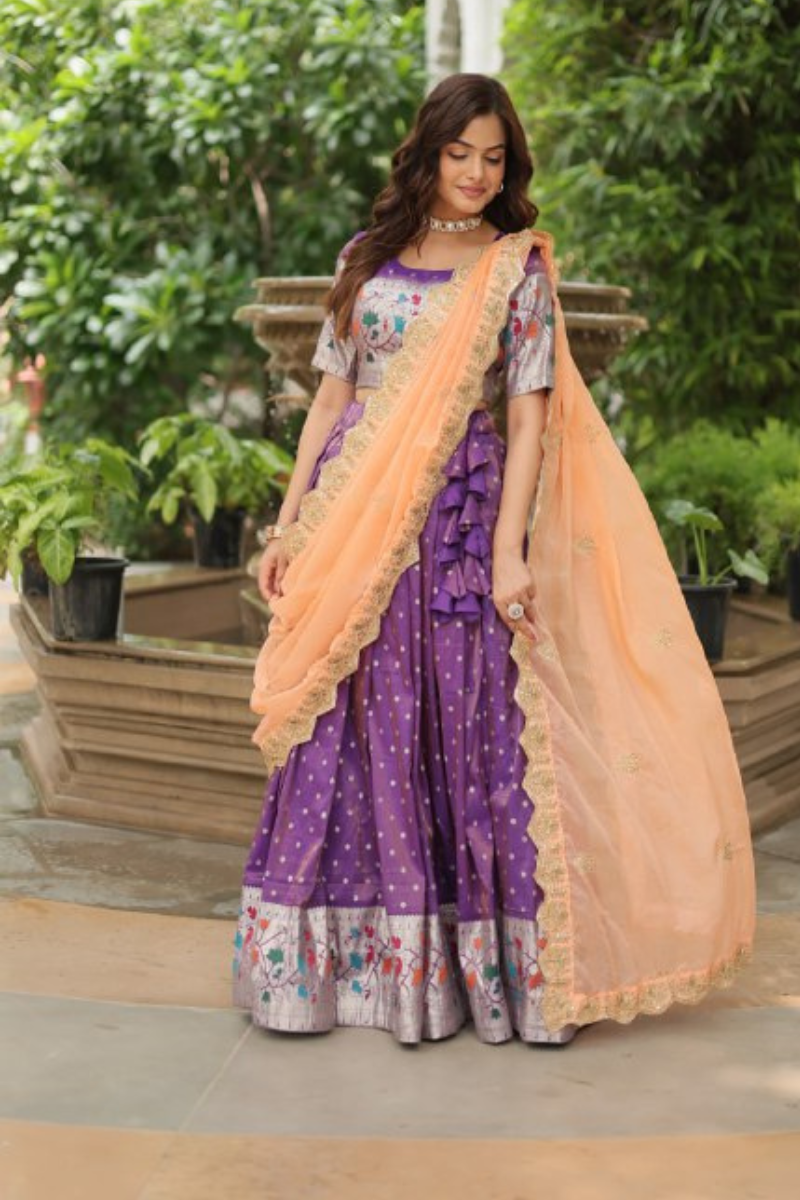 Lavender Cosmos Jequard Embroidered with Meena Weaving