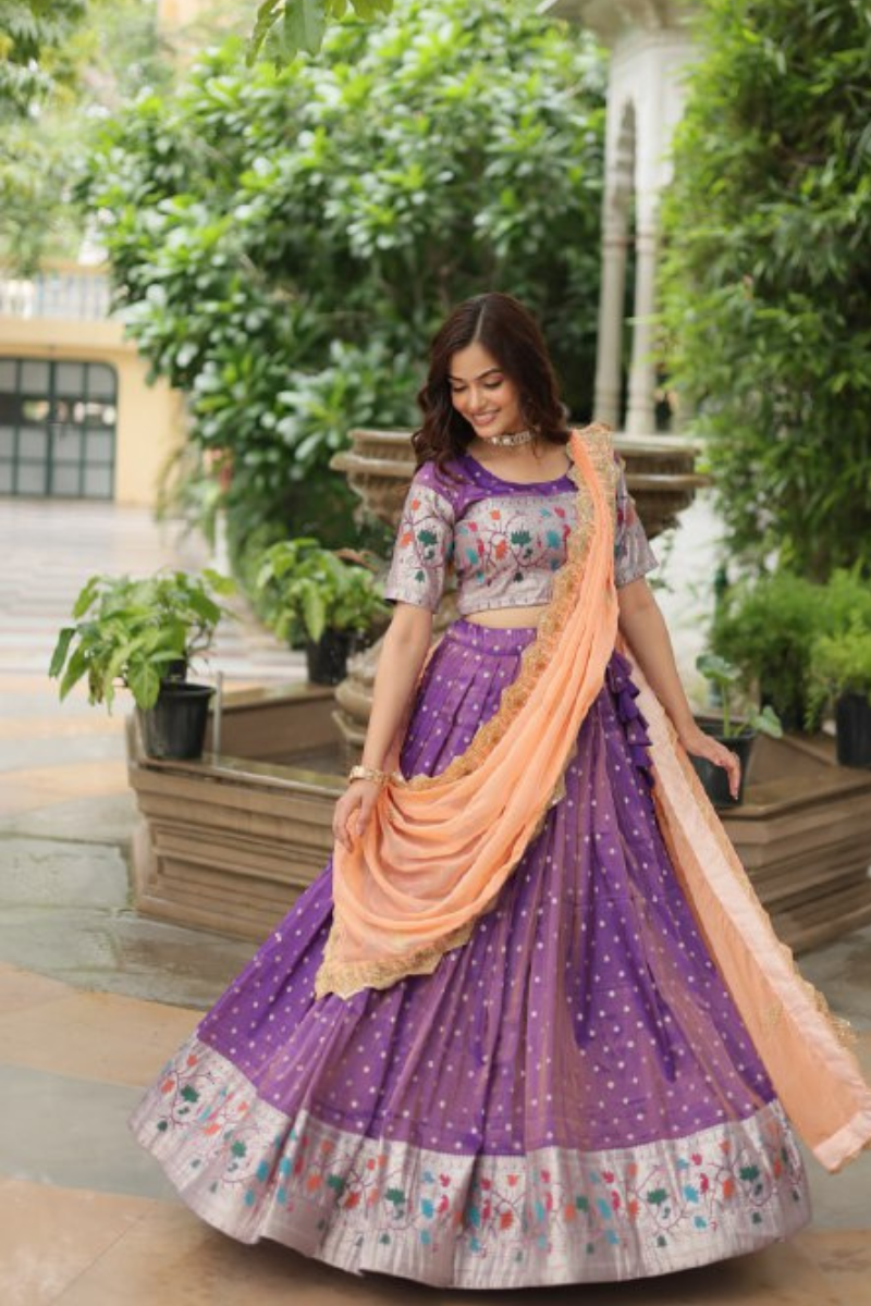 Lavender Cosmos Jequard Embroidered with Meena Weaving