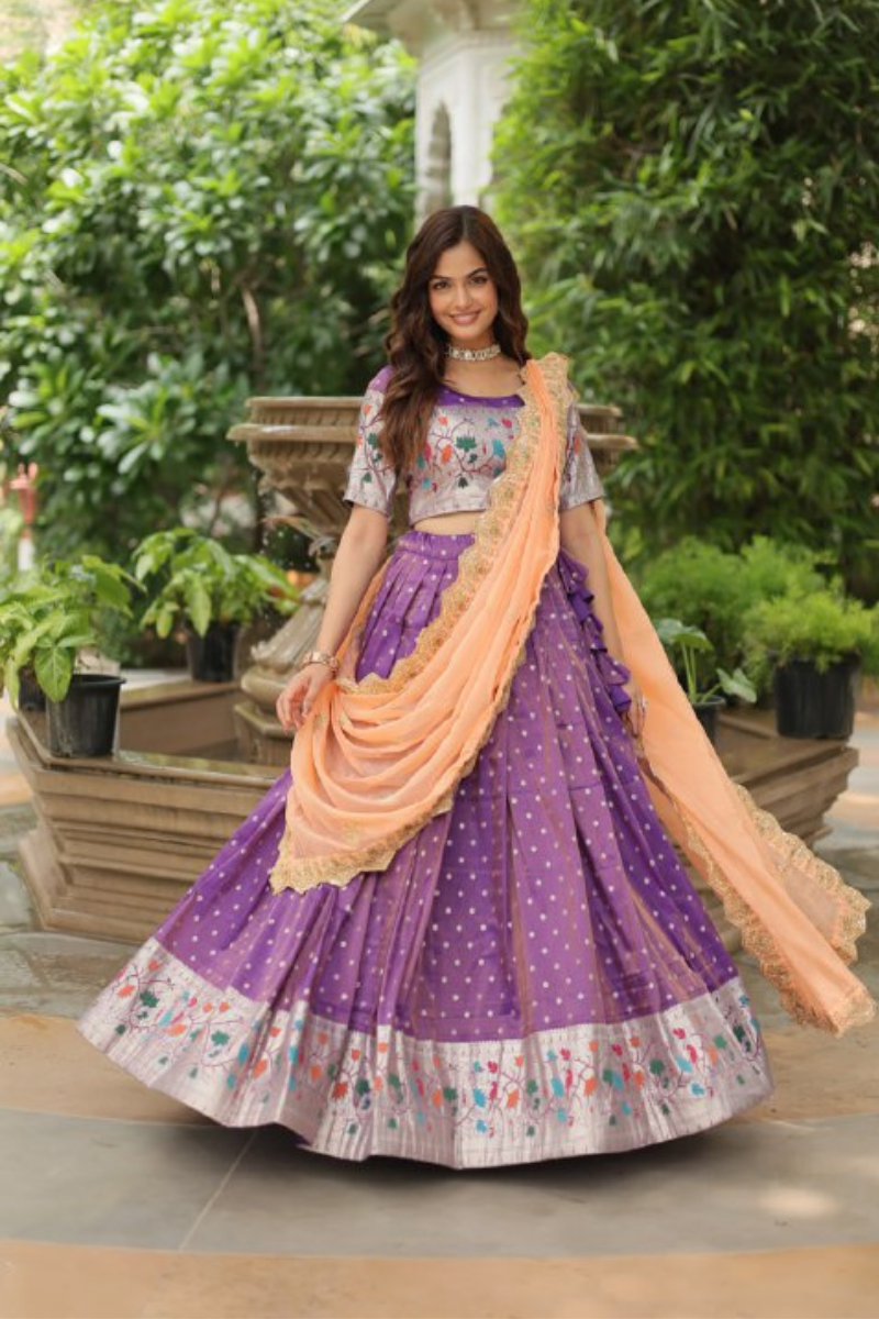 Lavender Cosmos Jequard Embroidered with Meena Weaving