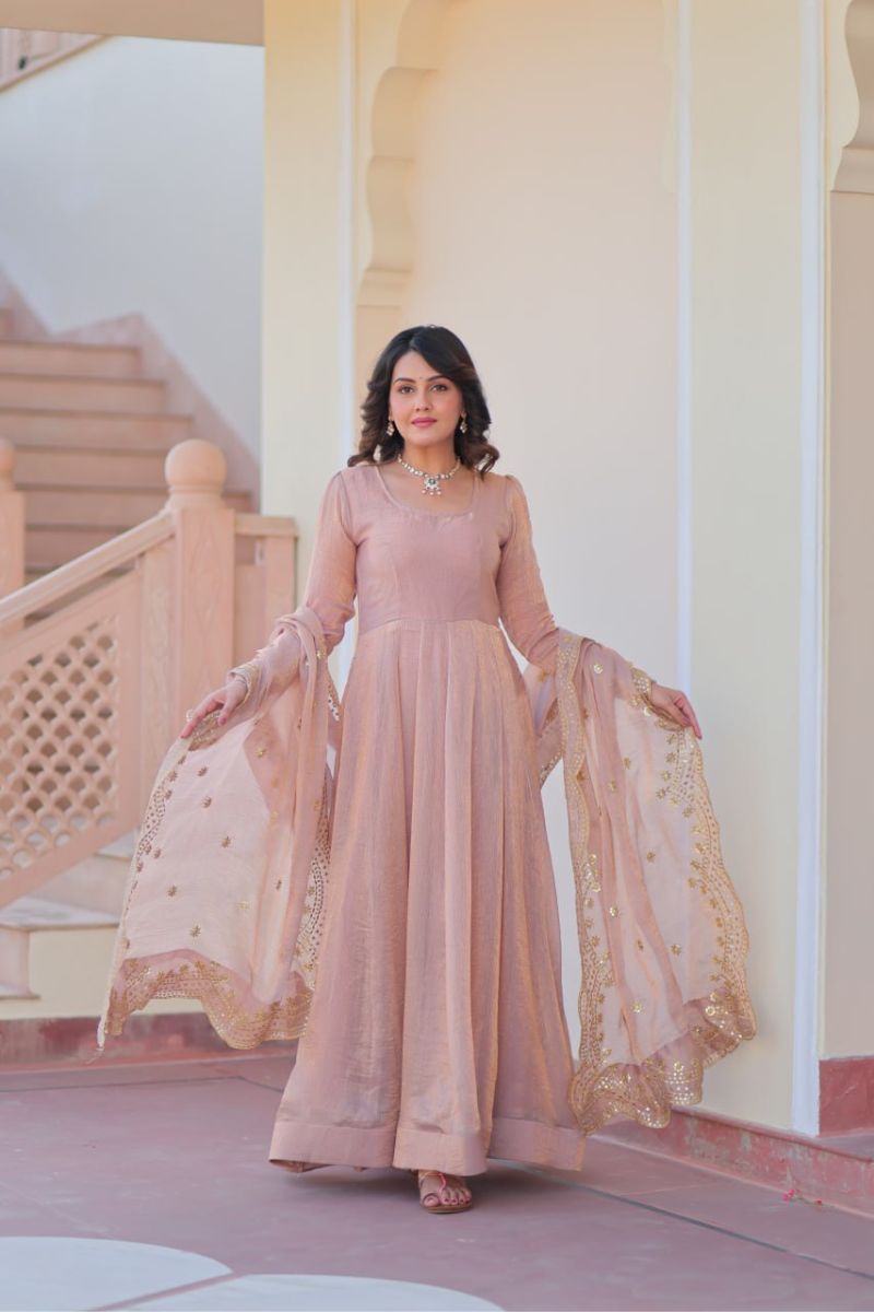 Sequins and a Peach Fendy Chiffon gown