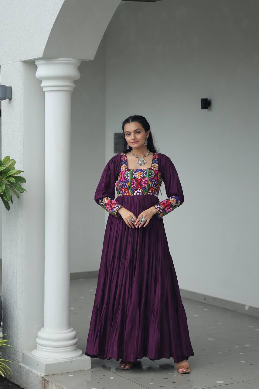 Embroidered Wine Anarkali Gown Indian Ethnic Wear for Women