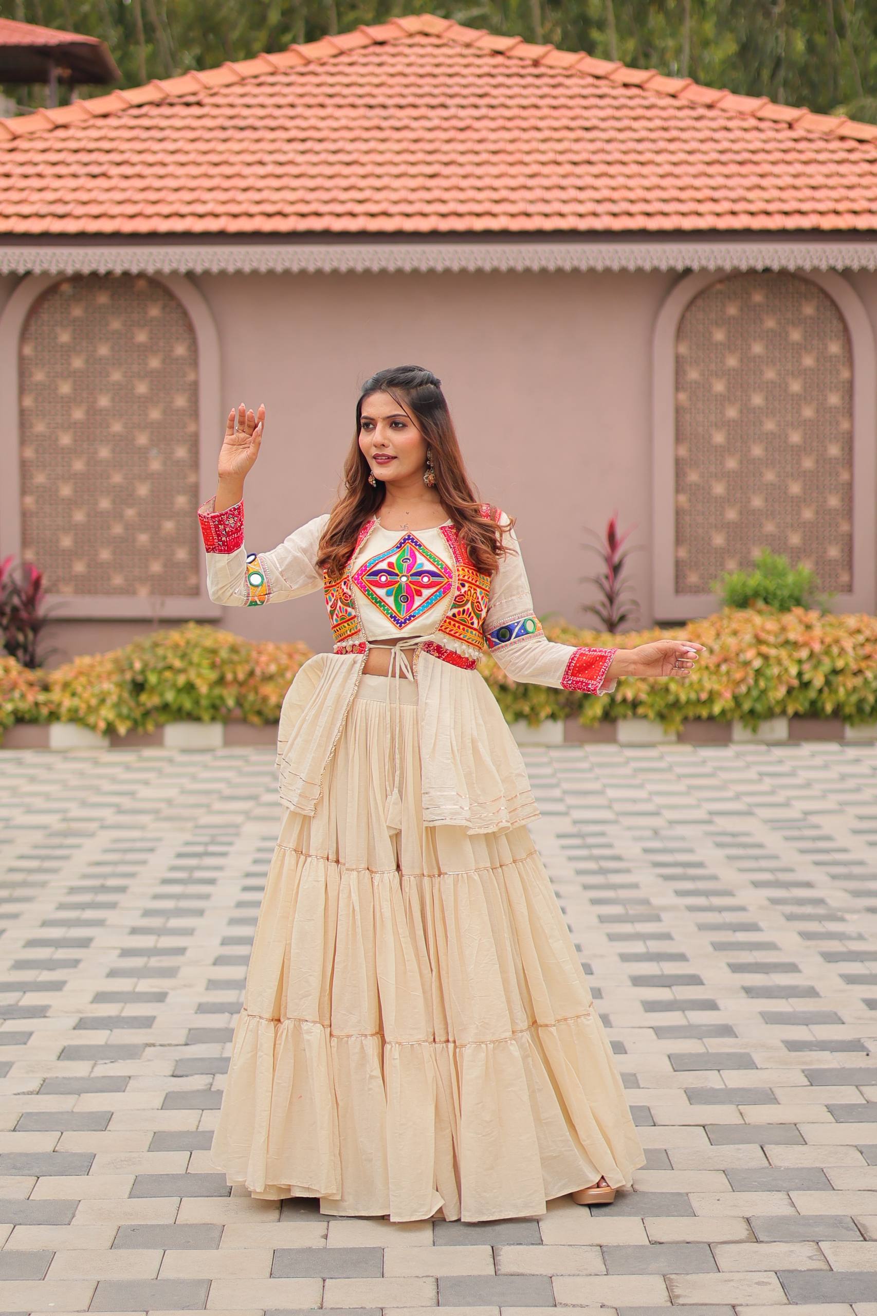 Stylish Mirror Work Chaniya Choli with Embroidered Jacket