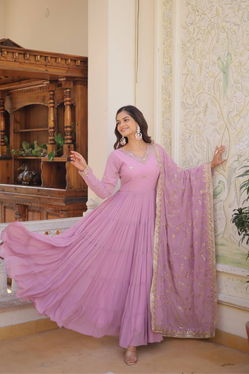 Pink Faux Georgette Dress with Embroidered Dupatta