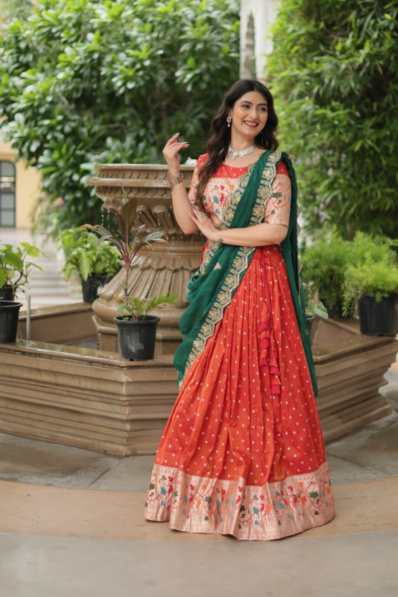 Red Cosmos Jequard Embroidered with Meena Weaving