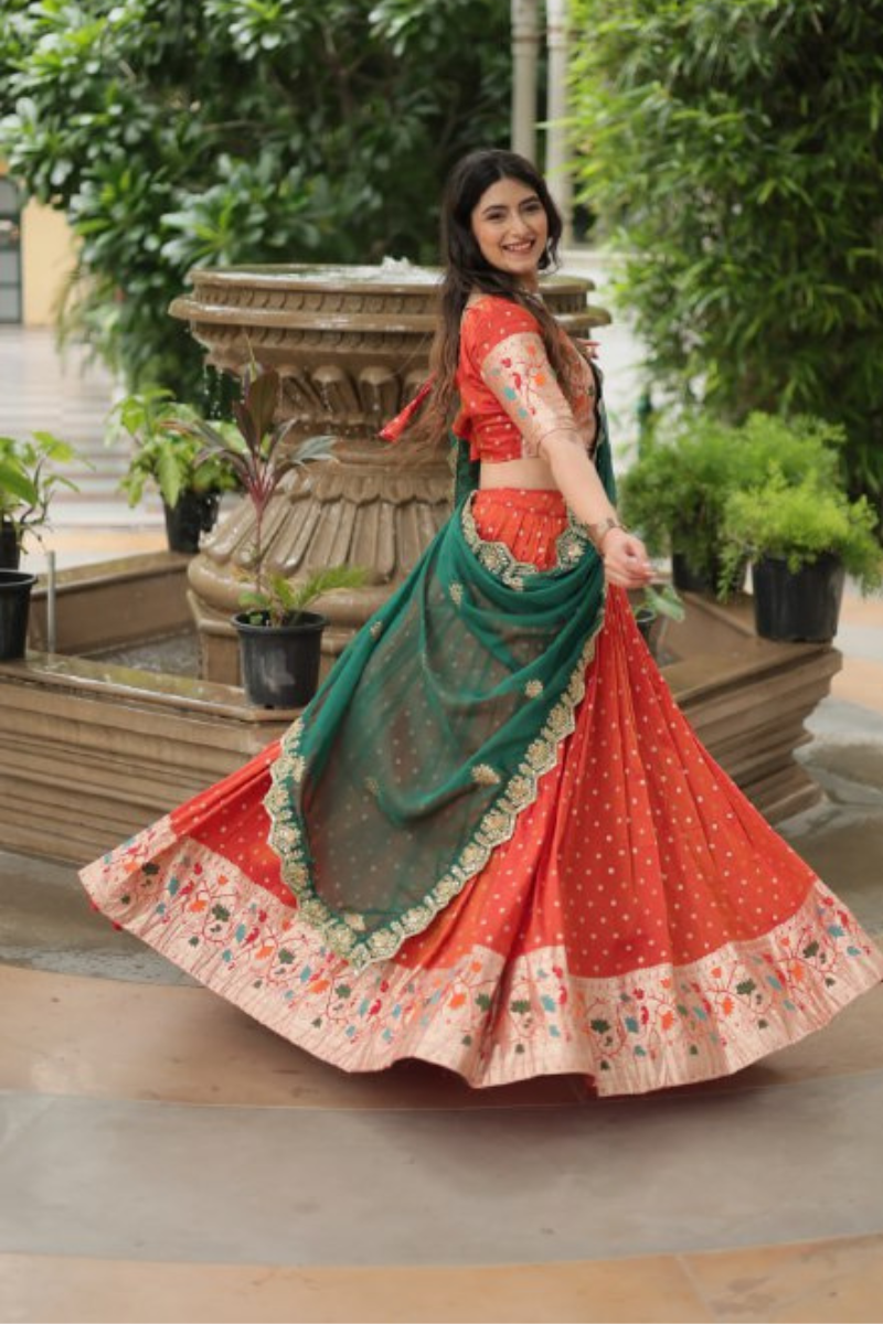 Red Cosmos Jequard Embroidered with Meena Weaving