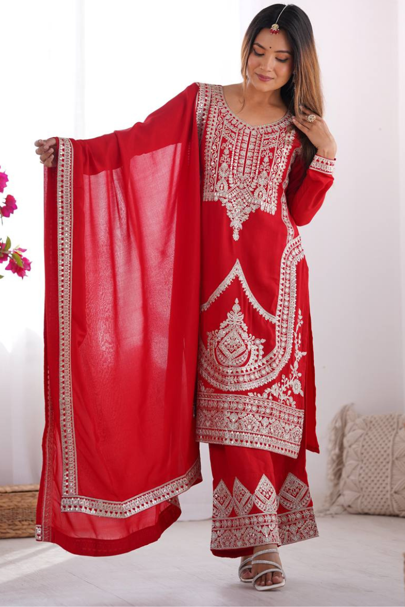 Pure Fox in Red Heavy Gown in Georgette with Dupatta