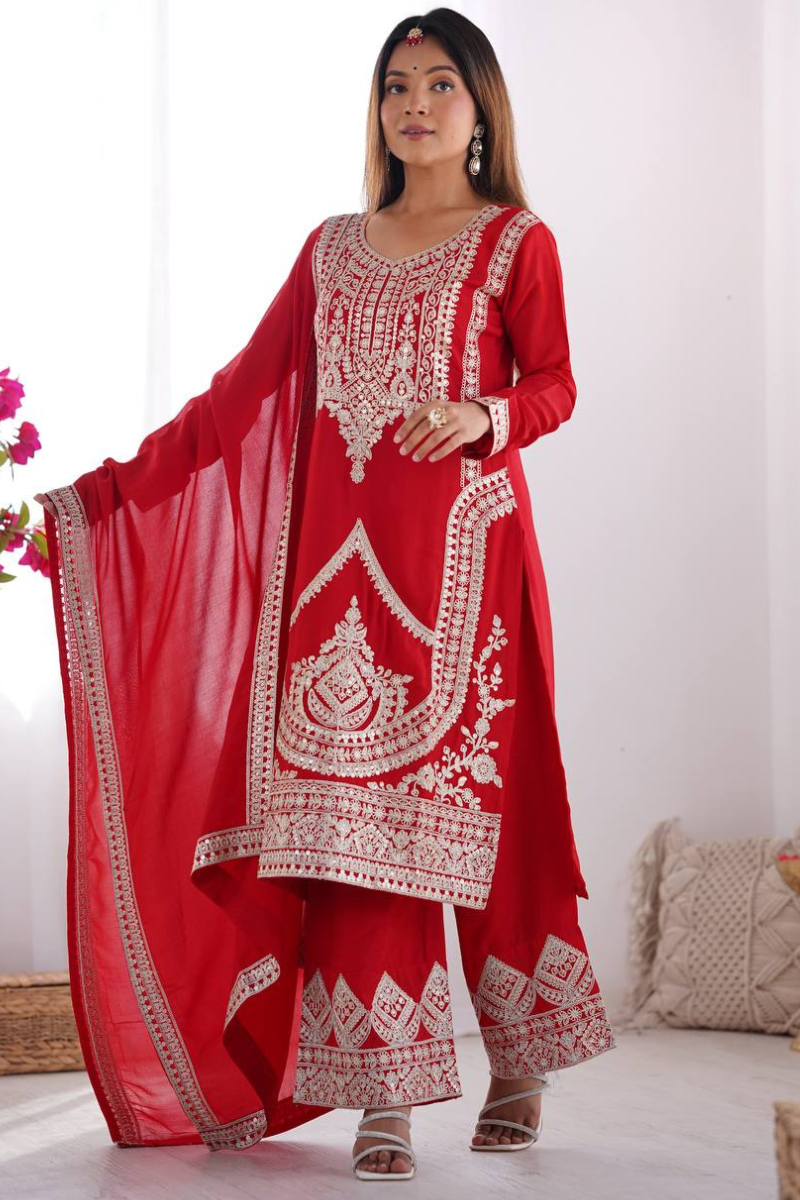 Pure Fox in Red Heavy Gown in Georgette with Dupatta