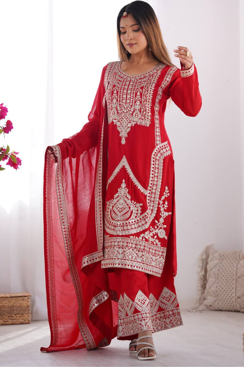 Pure Fox in Red Heavy Gown in Georgette with Dupatta
