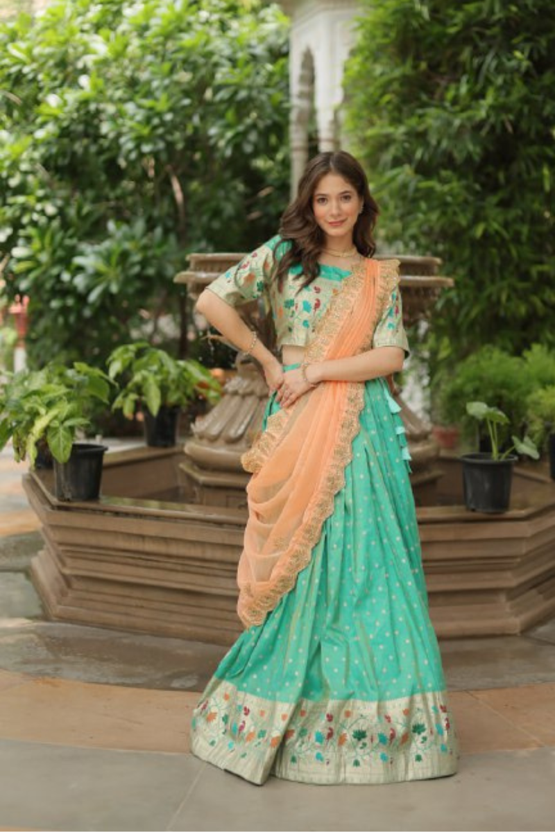 Meena Weaving Embroidered Sea Green Cosmos Jequard