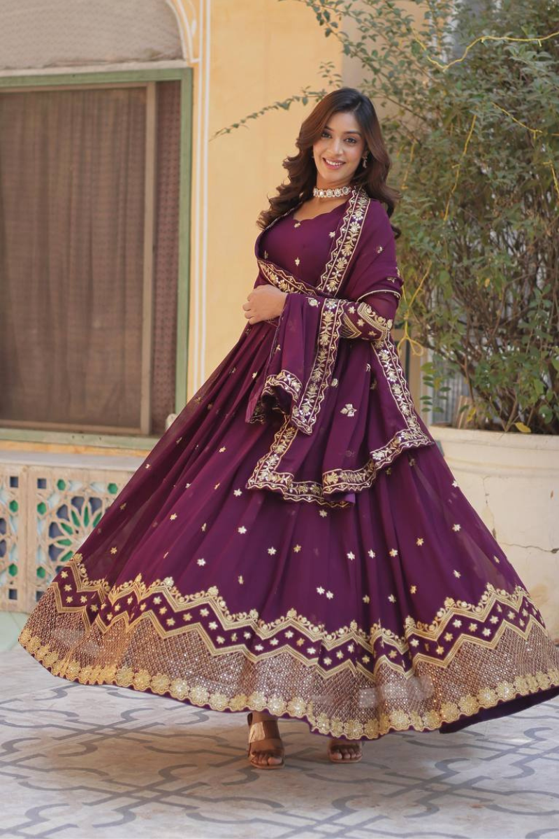 Wine-Filled Georgette Dress with Dupatta
